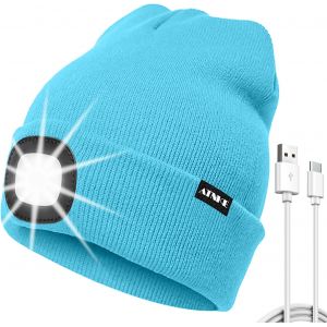 Nsiecd-Led Bonnet Lampe Frontale, Usb Type C Rechargeable 4 Led Chapeau De Course Ultra Lumineux Lumi&egrave;re Hiver Chaud Tricot Bonnet Cadeaux Pour Hommes Et Femmes - Neuf