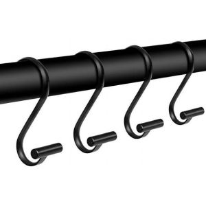 4 crochets de rideau de douche en m&eacute;tal noir, anneaux de rideau de douche antirouille pour salles de bains, crochets de rideau de douche d&eacute;coratifs, crochets de rideau de douche d&eacute;coratifs en forme de T pour barres de douche - Neuf