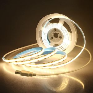 Bande Lumineuse Led Cob Pour Tv 5 V Alimentée Par Usb Blanc Chaud 2 M 320 Del/M Cob Bande Lumineuse Flexible Rétroéclairage Led Pour Chambre À Coucher Sous Armoire Cuisine Projet D'Éclairage - Neuf