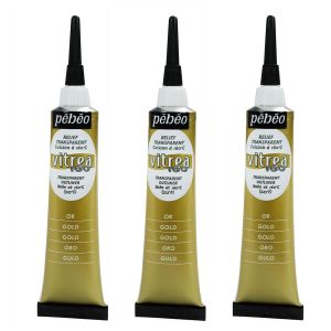 P&eacute;b&eacute;o Lot De 3 Tubes 20ml Peinture Acrylique Vitrea 160 Relief Brillant Or - Neuf