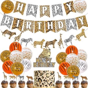 Chicslick-D&eacute;corations De F&ecirc;te D'anniversaire L&eacute;opard Gu&eacute;pard Happy Birthday Guirlande De G&acirc;teau Pour Gar&ccedil;ons Et Filles Th&egrave;me Animaux De La Jungle Safari[X2775] - Neuf