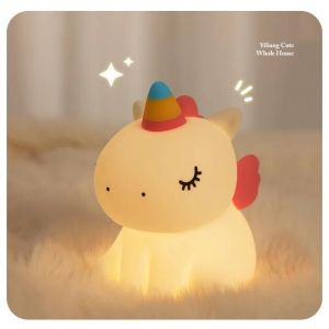 LED veilleuse Silicone lapin capteur tactile lampe mignon Animal lumière chambre décor cadeau pour enfant bébé enfant lampe de Table décor à la maison-Mignon licorne - Neuf