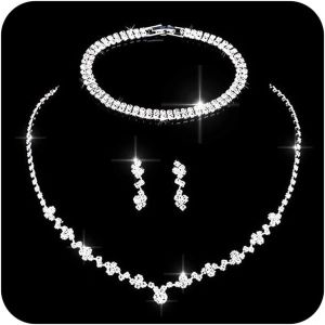 Meimie-Parure De Bijoux En Strass Avec Pendentif En Cristal D'argent,Collier,Bracelet,Boucles D'oreilles,Ensemble De Bijoux Demariage Pour Femmes Et Filles(Xt-031-2) - Neuf
