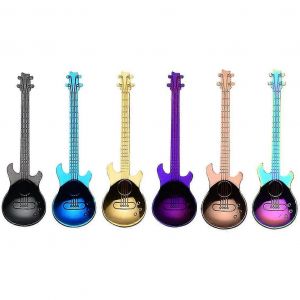 Lot De 6 Cuill&egrave;res &Agrave; Caf&eacute; En Forme De Guitare,Mignonnes,En Acier Inoxydable,Multicolores - Neuf