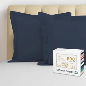Luxueux Set De 2 Taies D'oreiller 65x65 Cm Bleu Fonc&eacute;, 100% Coton Longue Tige 800 Fils Armure Satin Taies D'oreiller Douces 65x65 En Coton (Bleu Fonc&eacute; Taies D'oreiller 2 Pi&egrave;ces) - Neuf
