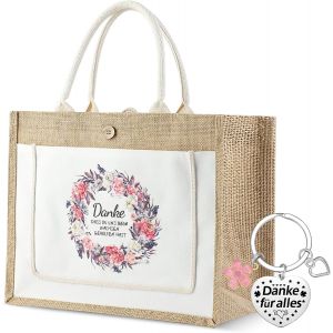 SJZG-Sac En Tissu, Sacs De Courses Et Cabas, Remercier Sac Toile De Jute Avec Porte-Cl&eacute;s, Cadeau Personnalis&eacute; Pour &Eacute;ducateurs, Sac De Shopping Comme Cadeau De Remerciement Pour Coll&egrave;gues (A) - Neuf
