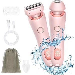 &Eacute;pilateur &Eacute;lectrique Femme, 2-En-1 Ipx7 &Eacute;tanche Sans Fil Avec Technologie Wet & Dry, Bikini Styler, Accessoire Massage, T&ecirc;te De Rasoir, Tondeuse &Agrave; Cheveux Rechargeable Pour Visage, Bras, Jambes - Neuf