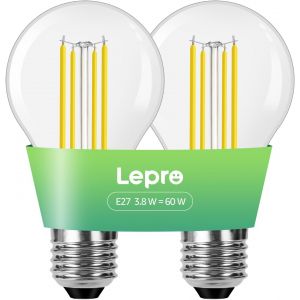 Kalanka-Ampoules Led E27 Haute Efficacit&eacute; Avec Classe &Eacute;nerg&eacute;tique A, 806lm, 3.8 W &Eacute;quivalent 60 W, Blanc Chaud 2700k, A60 Forme Balle De Golf, Angle De Faisceau 300 &deg;, Non Dimmable, Lot De 2 - Neuf