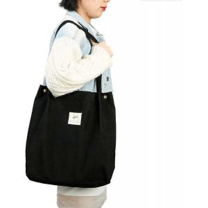 Sac fourre-tout en velours c&ocirc;tel&eacute; pour femmes filles enfants sac &agrave; bandouli&egrave;re avec poche int&eacute;rieure pour le travail plage d&eacute;jeuner voyage et shopping &eacute;picerie - Neuf