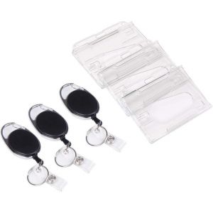 Lot de 3 porte-badges et cordon durable pour cartes de visite, cartes d'étudiant et cartes de bus. Protégez vos badges. - Neuf