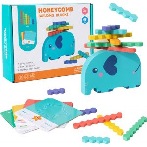 Kal-Elephant Tour Empilable Pour B&eacute;b&eacute; - Tour Empilable En Bois - Jeu D'empilage - Jeu D'embo&icirc;tement En Bois - Jouet De Motricit&eacute; - Cadeau Pour Les Enfants - Voyage - Parc En Plein Air - Maison - Neuf