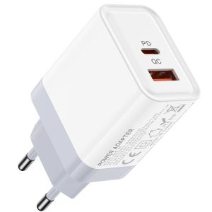 LORANKA-Chargeur USB C Rapide, 20W 2 Port Adaptateur USB A Type C Secteur Prise pour Samsung Galaxy S24 Ultra S23 FE S22 S21 S20 A55 5G A54 A53 A35 A34 A25 A15 A14 A05s, iPhone 16 Plus Pro Max 15 14 - Neuf