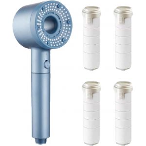 KAL-Chrome Pommeau De Douche Economie Deau, Filtre Coton Pp Remplaçable Pommeau Douche Anti Calcaire, 5 Modes De Jet Pommes De Douche Et Douches À Main, Filtre Douche, Shower Head (Bleu) - Neuf