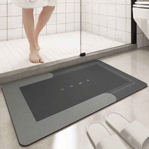 Tapis de bain absorbant,tapis à séchage rapide,magique en Silicone,tapis de sol antidérapant,avec support en caoutchouc,pour salle de bain,douche,évier - Type Black Home-55x90cm - Neuf