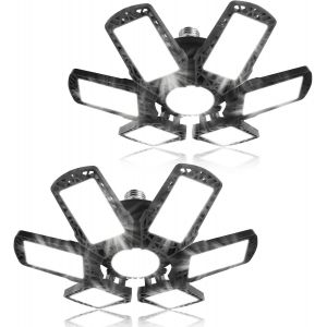 Liux-2 Pièce Éclairage Led Garage 185w,18500 Lm E27/E26 Lampe Garage Déformable À 6+1 Panneaux Ajustables,6500 K Plafonnier Led Pour Garage,Entrepôt,Atelier,Gym,Sous Sol - Neuf