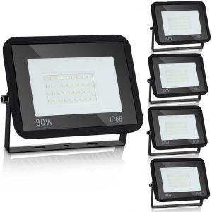 Projecteur Led D'extérieur 30 W, Blanc Froid 6 000 K, 2 550 Lm, Lampe Murale Étanche Ultra-Lumineuse Pour Jardin, Terrain De Sport, Hôtel [Classe Énergétique A++] - Neuf