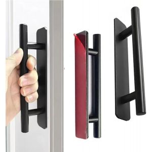 lbgwp60-Ilceemy2 Pièces Poignée De Meuble Autocollante, Poignée Porte Coulissante, Poignées En Acier Inoxydable Sans Perçage, Pour Placard Cuisine Frigo Tiroir Porte Coulissante (Noir) - Neuf