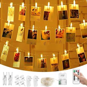 JGD-10m 100 Led Guirlande Lumineuse Photo, Guirlande Led &agrave; Pile avec T&eacute;l&eacute;commande Guirlande Lumineuse Chambre pour Interieur Exterieur, Vacances, Mariage, F&ecirc;te, No&euml;l - Neuf