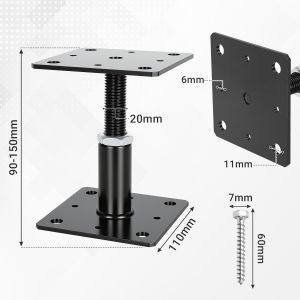 Support De Poteau R&eacute;glable En Hauteur Pour Terrasse, Pergola Et Cl&ocirc;ture 90&iquest;150 Mm Noir 2pcs - Neuf