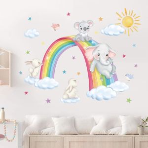 ERYI-Stickers Muraux Enfants Arc En Ciel Autocollant Mural Éléphant Koala Lapin Nuages Décoration Murale Chambre Enfants Bébé Pépinière Salon - Neuf