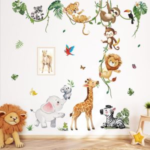 ERYI-Stickers Muraux Animaux De La Jungle Vigne Autocollant Mural Safari Animaux Tigre Lion Girafe Singe Décoration Murale Chambre Enfants Salon Bébé Pépinière - Neuf