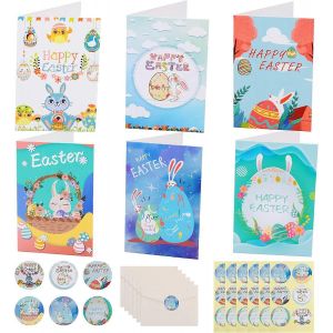 36pcs Joyeuses Pâques Cartes Avec Enveloppes Et Autocollants Pliage Carte De Voeux De Pâques Avec Lapin Mignon - Neuf