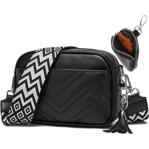 RFCBC-Sac Bandoulière Femme Cuir Sac A Main Femmes Bandoulieres Noir Petit Sac Bandouliere Sacs à Bandoulière avec Bandoulière de 5 cm de Large avec Porte Monnaie - Neuf