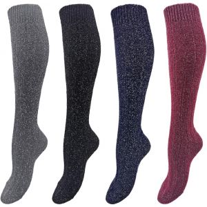 Kalanka-Chaussettes Brillantes Femme Lurex &iquest; Chaussette Paillette Mi Bas Femme Hiver &iquest; Longues Thermiques En Coton Chaud &iquest; High Socks - Lot De 4 Paires - Neuf
