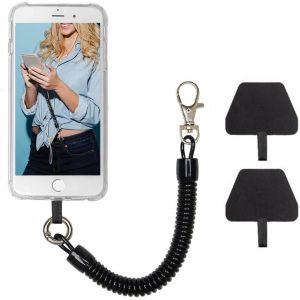 Cha&icirc;ne De T&eacute;l&eacute;phone Portable Avec C&acirc;ble Spiral&eacute; Flexible, Porte-Cl&eacute;s Longe Universel Compatible Avec Iphone/Samsung/Huawei (2 Inserts, Noir)[POP949200] - Neuf