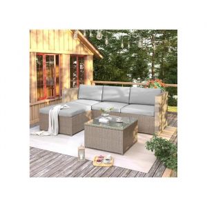 Ensemble De Canap&eacute;s De Loisirs En Poly&eacute;thyl&egrave;ne Rotin, Mobilier De Jardin, Canap&eacute; D'angle, Kaki - Neuf