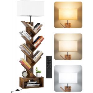 Ulteronixshop-Petite Biblioth&egrave;que Arbre en bois sur Pied avec &Eacute;clairage, &Eacute;tag&egrave;re &agrave; 6 Niveaux avec T&eacute;l&eacute;commande et Minuteur, Meuble d&iquest;Angle pour Livres, CD et DVD, pour Salon, Chambre, Bureau(Rustic B - Neuf