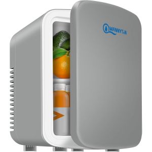 CHECARZHN--NO1-4L Mini Frigo, Petit Réfrigérateur Portable, Réfrigérateur Cosmétique, Frigo Mignon, Fonction Froid/Chaud Pour Bureau, Chambre, Voiture, Voyage, 220V/12V, Gris, 24,5X18,5X27Cm - Neuf