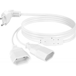 rallonges d'alimentation, 30cm 3 en 1 C&acirc;ble d'extension de Prise d'extension EU, 0,75 mm&sup2; Max. 2.5A/250V Fiche Euro vers Prise Euro pour Ordinateur, TV, PC, Blanc - Neuf