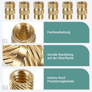 MEVRONISSHOP-Lot de 370 écrous à sertir filetés M2 M2,5 M3 M4 M5 M6 et 1/4-20 filetage intérieur Écrous moletés pour imprimante 3D Écrous d'encastrement en laiton pour pièces en plastique Pièces d'im - Neuf