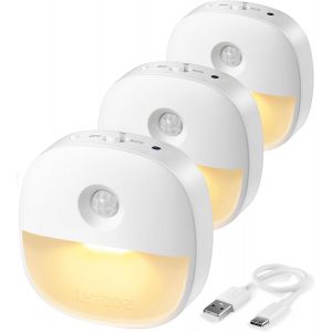 Veilleuse Avec Détecteur De Mouvement,Lumière Blanche Chaude Type C,Rechargeable Par Usb,Éclairage D'armoire Auto-Adhésif (3 Pièces),Éclairage D'orientation Sur Placard,Escalier,Couloir - Neuf