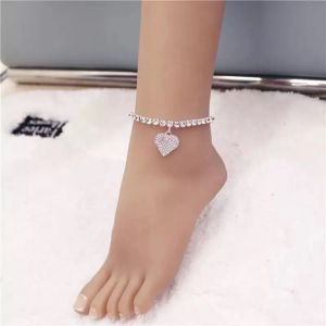 Strass Coeur Bracelets De Cheville Pour Les Femmes, Les Filles, Cristal De Tennis Bracelet De Cheville Bracelet Amour Cheville Pied De Bijoux Hip-Hop Partie Des Cadeaux - Neuf