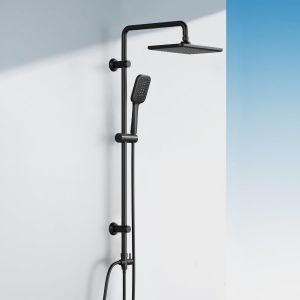 ChenQuanSarl-Système De Douche À Effet Pluie Noir Colonne Douche Avec Barre De Douche En Acier Inoxydable, Support Mural Réglable 30-80 Cm, Douchette À Main Avec 3 Modes, Pomme De Douche 30 * 20 Cm - Neuf