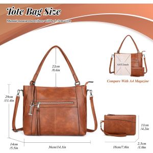 TZF-Sac a Main Grand Cuir PU Sac Hobo Sac Cabas Femme Sac Bandouli&egrave;re Fourre Tout Messenger et Portefeuille Ensemble pour Travail Shopping Party Voyage - Neuf