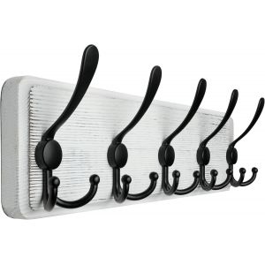 Porte Manteau Mural Bois,5 Crochets Triples,Pat&egrave;re Murale,44 cm Bois Massif Porte Manteau Salle De Bain pour Manteaux Veste,Noir sur Blanc - Neuf