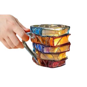 Mug En Verre &Agrave; Motif De Livres Empil&eacute;s - Design Vintage 3d Pour Caf&eacute; Et Th&eacute; - Capacit&eacute; De 300 Ml - Neuf