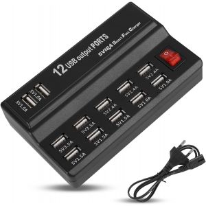 Station de Charge 12 Ports,Adaptateur Secteur Hub USB 5V 10A,Chargeur Multi Ports pour T&eacute;l&eacute;phone Portable,Tablette et Autres Appareils (EU) - Neuf