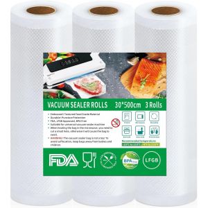 Sac Sous Vide Alimentaire,3 Rouleaux 30 x 500cm Film Sous Vide Alimentaire,Sans BPA,190 µm,Approuvé LFGB,Rouleau Sous Vide Alimentaire Convient à Tous Machine Sous Vide - Neuf