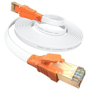 Câble Ethernet 7.5 m- Cat 8 Câble de Réseau Grande Vitesse 40Gbps 2000MHz, Plat Câble Internet Avec Connecteur RJ45 Pour Routeur, Modem, Switch, Box TV, Plus Rapide Que les Catégories Cat5e/Cat6/Cat7 - Neuf