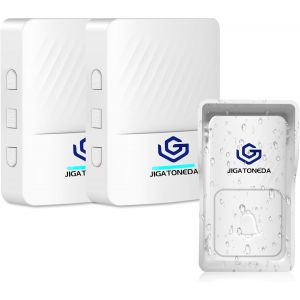 Sonnette Sans Fil Auto-aliment&eacute;e, 300M IP65 &Eacute;tanche Kit de Carillon Electronique, Kit de Carillon avec Lumi&egrave;re LED, Mode Muet, 50 M&eacute;lodies et 5 Niveaux Volume pour Maison, Bureau, H&ocirc;tel - Neuf