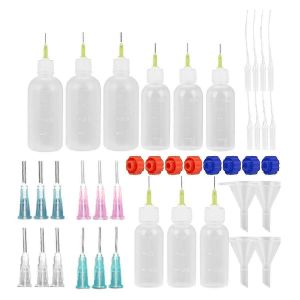 9 bouteilles d'applicateur de colle,30 ml 50 ml 100 ml Flacons compte-gouttes compressibles avec 20 pointes d'aiguille &eacute;mouss&eacute;es - Neuf