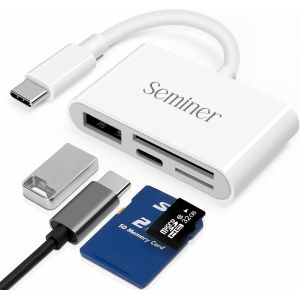 NSIECD-Lecteur de Carte SD USB C, 4 en 1 Adaptateur de Carte Mémoire USB-C vers Appareil Photo avec Port de Chargement, Lecteur de Carte Mémoire Micro SD TF Compatible avec MacBook, Samsung, Android - Neuf