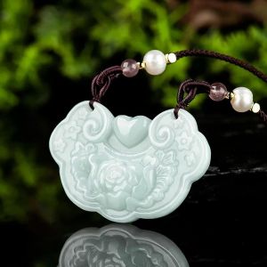 Collier Pendentif Fleur En Jad&eacute;ite Birmane Naturelle, Jade Blanc &Eacute;meraude, Argent 925, Bijou Pour Femme - Neuf