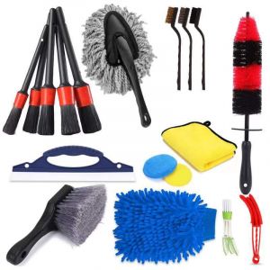 Ensemble de 18 brosses de nettoyage multifonctions pour voiture, pour intérieur et extérieur, pour l'esthétique, le moteur, les roues et les panneaux. - Neuf