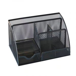 Organiseur de bureau multifonctionnel en métal, porte-crayons avec tiroir coulissant en maille, boîte de rangement pour papeterie, pour la maison, l'école et le bureau, noir - Neuf