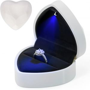 Mevronisshop-Zomkifa Boîte À Bague En Velours, Boîte De Bague Avec Lumière Led, Ecrin Bague Forme De Coeur, Boîte À Bijoux Rangement, Coffret Cadeau À Bague Pour Mariage Fianailles Cérémonie, 72x66x4 - Neuf